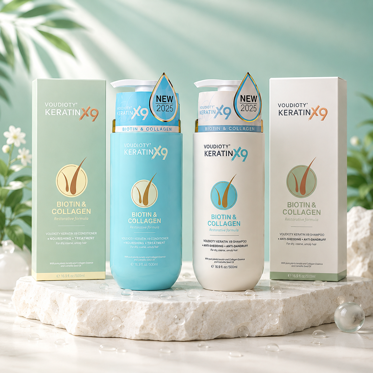 [ NEW 2025] Bộ Gội & Xả VOUDIOTY KERATIN X9 BIOTIN & COLLAGEN Strength Complex™ (500ml/chai)